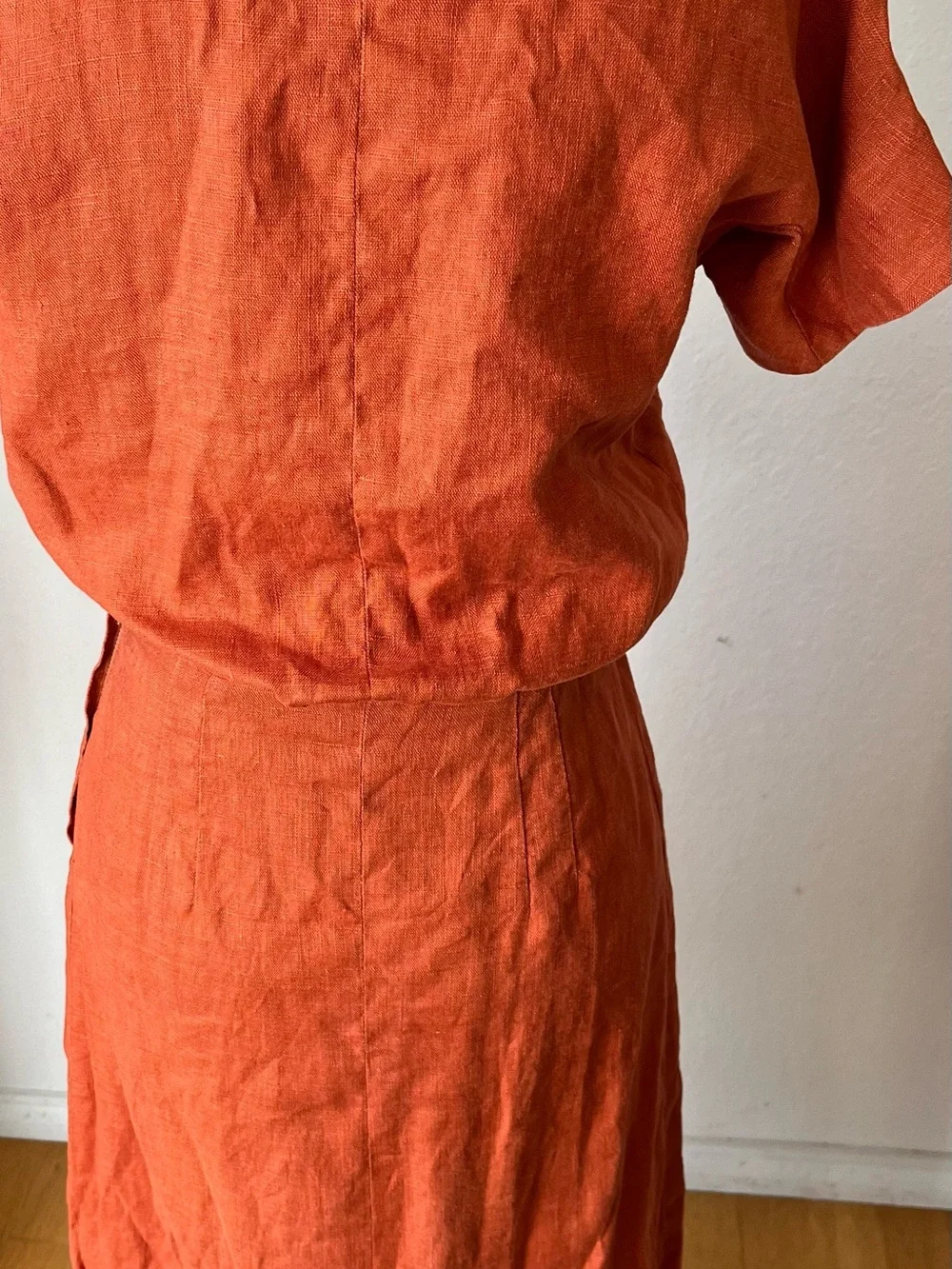 VTg 30s 40s Linen? Dress Secretary Sailor Size XS/S Burnt Orange tie neck - Picture 10 of 14